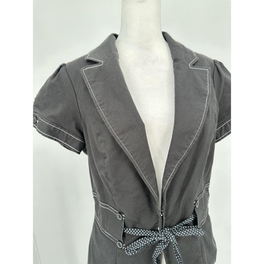 Stoosh Casual Black Dark Academia Office Core Y2K Tie Waist Blazer Jacket M - Picture 6 of 11